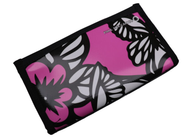 LARGE WOMEN'S WALLET PINK, WHITE AND BLACK FLORAL FANTASY. MODEL PIT MADE OF LORRY TARPAULIN. - Limited Edition Paul Meccanico