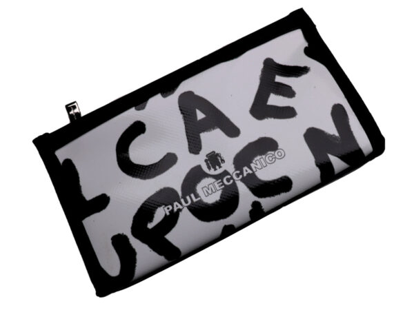 LARGE WOMEN'S WALLET BLACK AND WHITE "LETTERS". MODEL PIT MADE OF LORRY TARPAULIN. - Limited Edition Paul Meccanico