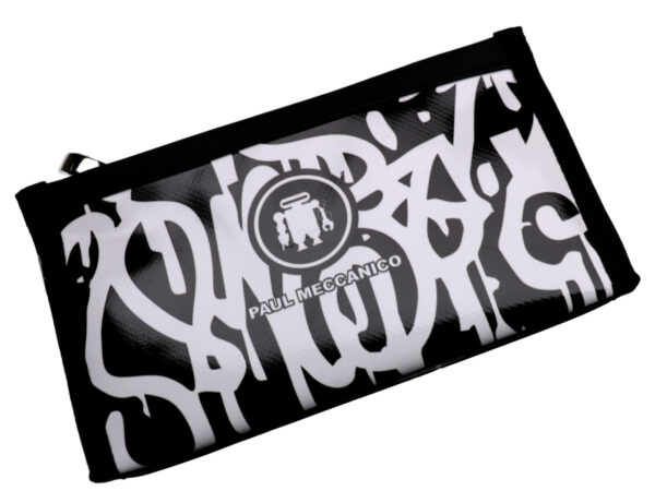 LARGE WOMEN'S WALLET BLACK AND WHITE GRAFFITI FANTASY. MODEL PIT MADE OF LORRY TARPAULIN. - Limited Edition Paul Meccanico