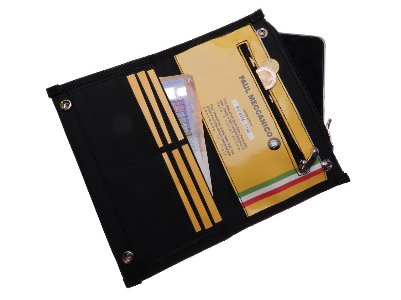 PORTAFOGLIO GRANDE DA DONNA "FOGLIE". FOSSA MODELLO REALIZZATA CON TELONI DI CAMION. - Edizione limitata Paul Meccanico