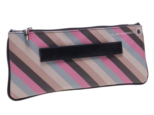 POCHETTE PAUL MECCANICO IN HAMMERED ECOLOGICAL LEATHER. RIBELLA MODEL WITH MULTI-COLOR LINES. - Unique Pieces Paul Meccanico