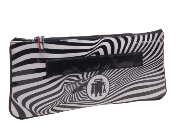 POCHETTE PAUL MECCANICO IN LORRY TARPAULIN. RIBELLA MODEL OPTICAL BLACK AND WHITE FANTASY. - Unique Pieces Paul Meccanico