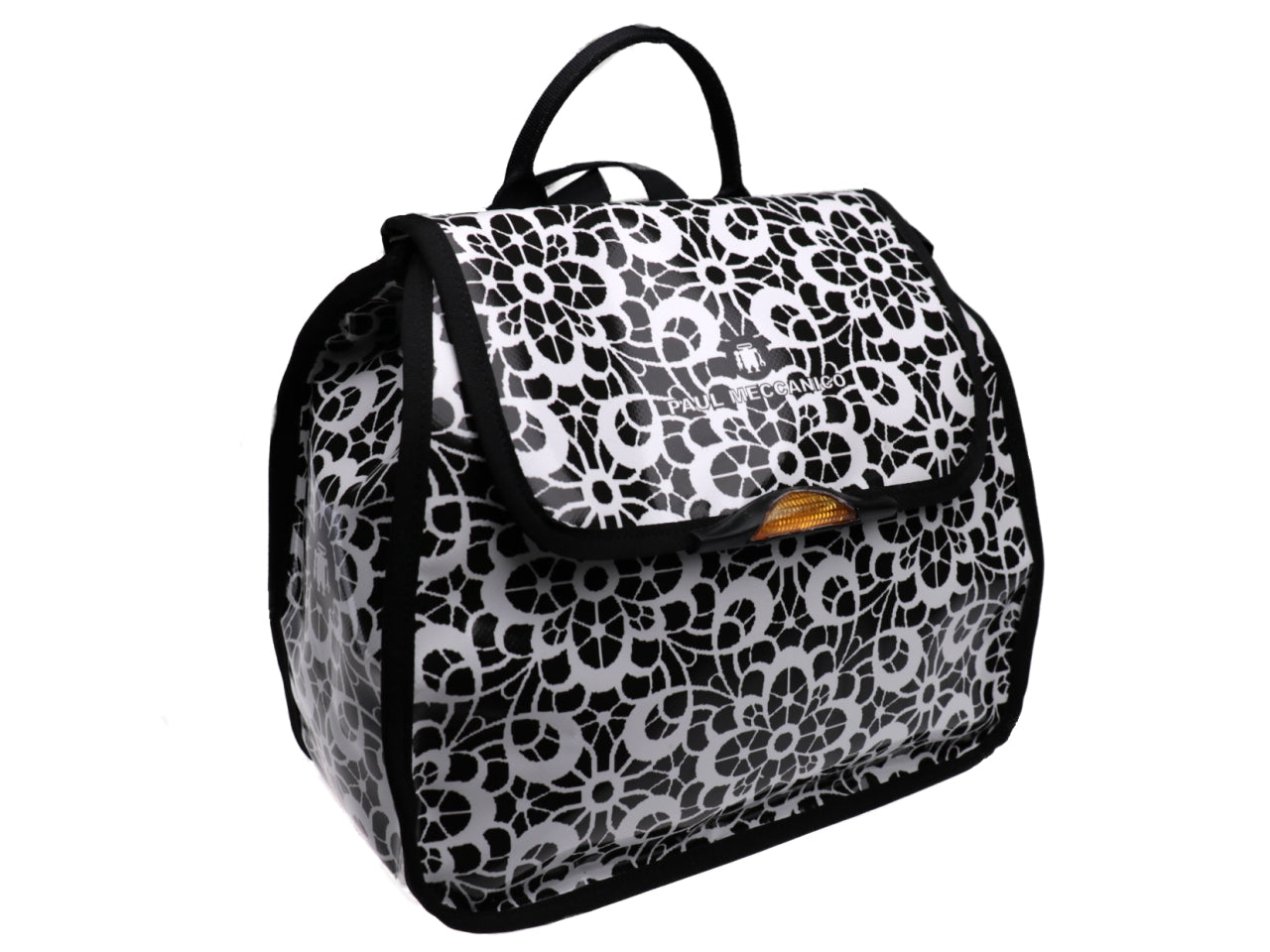 WOMEN'S "BACK BAG" BLACK AND WHITE FLOWER FANTASY. MODEL PULP MADE OF LORRY TARPAULIN. - Limited Edition Paul Meccanico