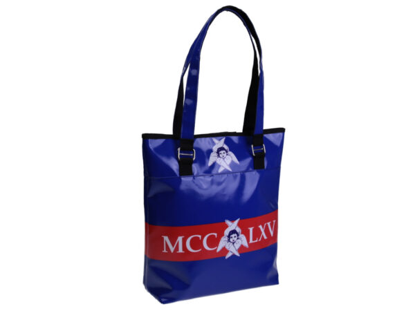 MAXI SHOPPER BAG BLUE AND RED WITH SARNANO'S "ANGEL SERAFINO". MODEL SELZ MADE OF LORRY TARPAULIN. - Limited Edition Paul Meccanico