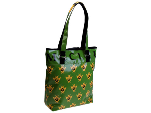 MAXI SHOPPER BAG GREEN AND YELLOW WITH SARNANO'S ANGEL SERAFINO. MODEL SELZ MADE OF LORRY TARPAULIN. - Limited Edition Paul Meccanico