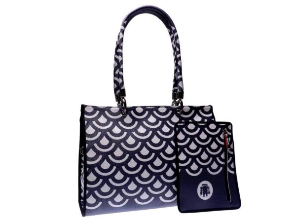 SHOPPER BAG BLACK AND BLUE COLOURS MADE OF HAMMERED FAUX LEATHER. PEPE MODEL GEOMETRIC FANTASY. - Unique Pieces Paul Meccanico