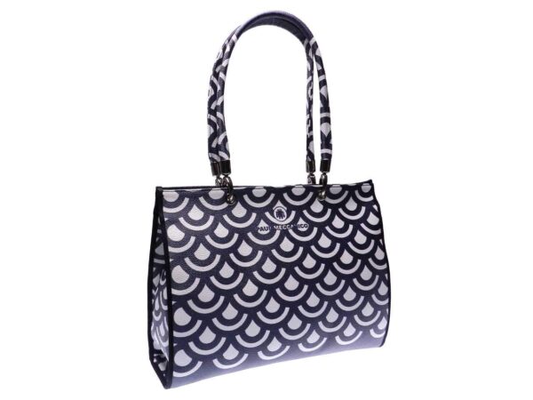 SHOPPER BAG BLACK AND BLUE COLOURS MADE OF HAMMERED FAUX LEATHER. PEPE MODEL GEOMETRIC FANTASY. - Unique Pieces Paul Meccanico