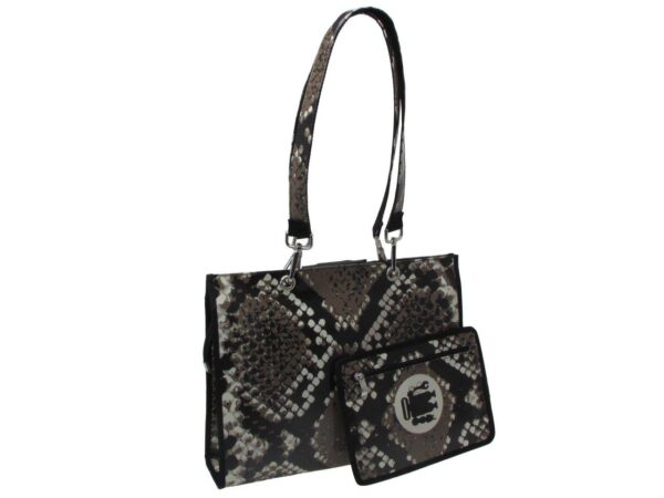 SHOPPER BAG BLACK AND TAUPE COLOURS PYTHON FANTASY. PEPE MODEL MADE OF LORRY TARPAULIN. - Unique Pieces Paul Meccanico