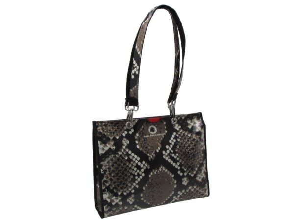 SHOPPER BAG BLACK AND TAUPE COLOURS PYTHON FANTASY. PEPE MODEL MADE OF LORRY TARPAULIN. - Unique Pieces Paul Meccanico