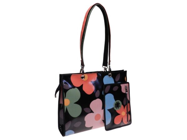 SHOPPER BAG BLACK COLOUR FLORAL FANTASY. PEPE MODEL MADE OF LORRY TARPAULIN. - Unique Pieces Paul Meccanico