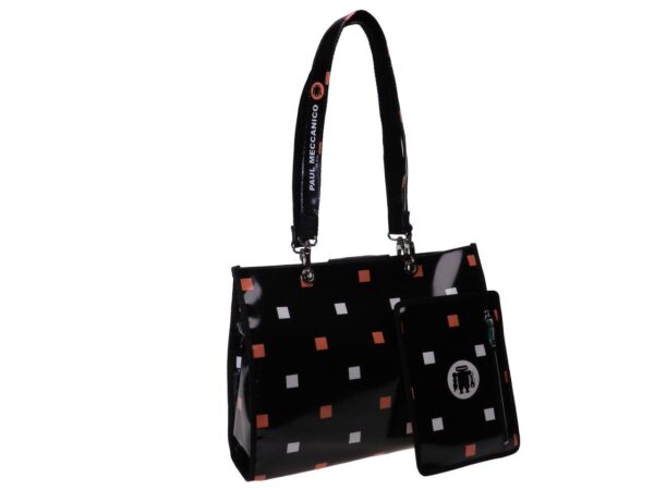 SHOPPER BAG BLACK COLOUR GEOMETRIC FANTASY. PEPE MODEL MADE OF LORRY TARPAULIN. - Unique Pieces Paul Meccanico