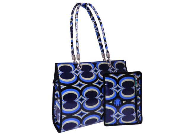 SHOPPER BAG BLUE COLOR ABSTRACT FANTASY. PEPE MODEL MADE OF LORRY TARPAULIN. - Unique Pieces Paul Meccanico