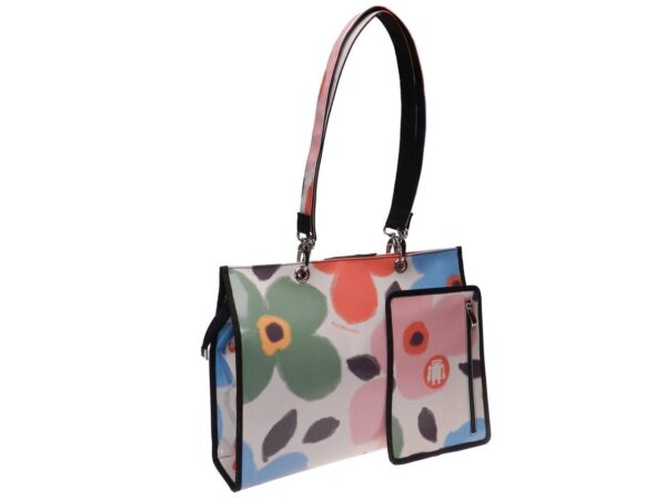 SHOPPER BAG FLORAL FANTASY WATERCOLOR EFFECT. PEPE MODEL MADE OF LORRY TARPAULIN. - Unique Pieces Paul Meccanico