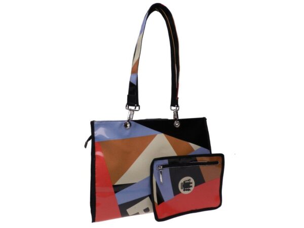 SHOPPER BAG MULTICOLOR GEOMETRIC FANTASY. PEPE MODEL MADE OF LORRY TARPAULIN. - Unique Pieces Paul Meccanico