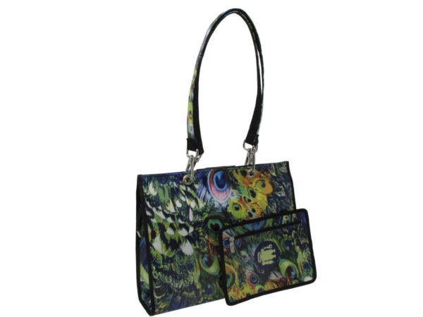 SHOPPER BAG MULTICOLOR "PEACOCK FEATHERS". PEPE MODEL MADE OF LORRY TARPAULIN. - Unique Pieces Paul Meccanico