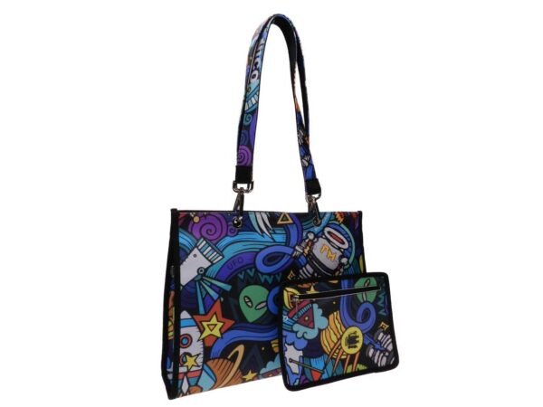 SHOPPER BAG MULTICOLOR "SPACE" FANTASY. PEPE MODEL MADE OF SOFT SYNTHETIC LEATHER. - Unique Pieces Paul Meccanico