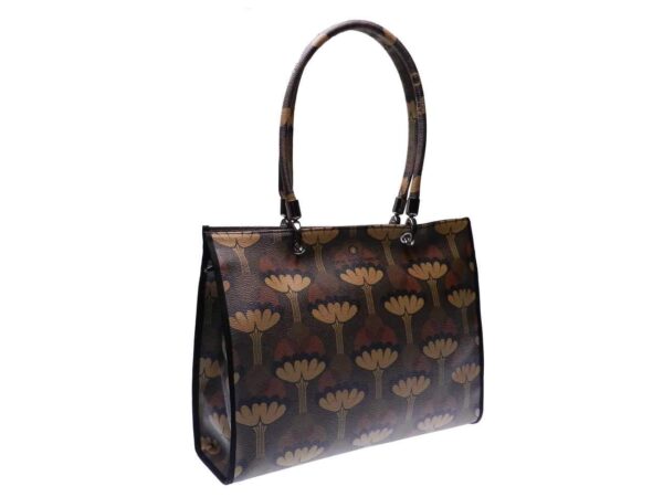 SHOPPER BAG PAUL MECCANICO BROWN, BLACK AND BEIGE COLOURS. PEPE MODEL MADE OF HAMMERED FAUX LEATHER WITH FLORAL FANTASY. - Unique Pieces Paul Meccanico
