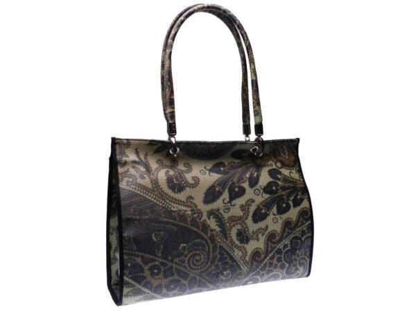 SHOPPER BAG PAUL MECCANICO CANVAS EFFECT MADE OF HAMMERED FAUX LEATHER. PEPE MODEL BROWN AND BEIGE COLOURS INDIAN FANTASY. - Unique Pieces Paul Meccanico
