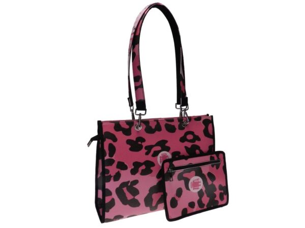 SHOPPER BAG PINK AND BLACK COLOURS ANIMALIER FANTASY. PEPE MODEL MADE OF SOFT SYNTHETIC LEATHER. - Unique Pieces Paul Meccanico