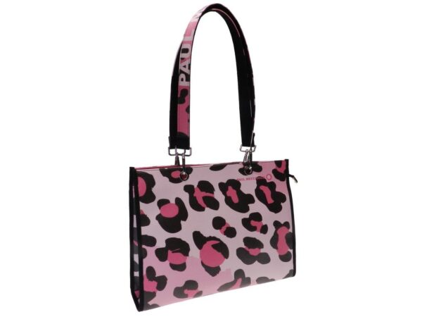 SHOPPER BAG PINK AND BLACK COLOURS ANIMALIER FANTASY. PEPE MODEL MADE OF SOFT SYNTHETIC LEATHER. - Unique Pieces Paul Meccanico