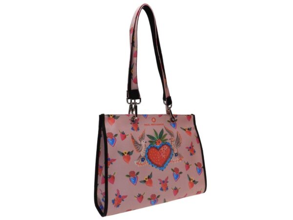 SHOPPER BAG PINK COLOUR WITH HEARTS PRINT. PEPE MODEL MADE OF SOFT SYNTHETIC LEATHER. - Unique Pieces Paul Meccanico