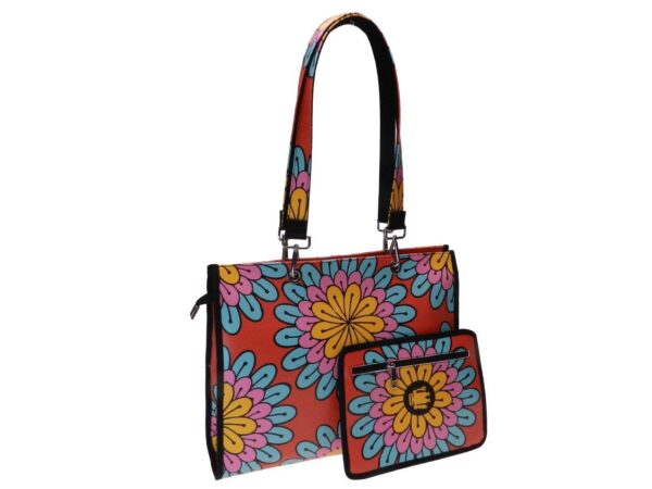 SHOPPER BAG RED COLOUR FLORAL FANTASY. PEPE MODEL MADE OF SOFT SYNTHETIC LEATHER. - Unique Pieces Paul Meccanico