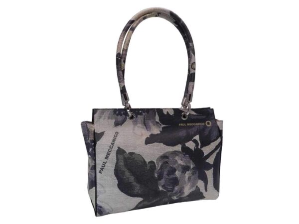 SHOPPER BAG ROPE EFFECT BLACK AND ECRU' COLOR. PEPE MODEL FLORAL FANTASY MADE OF HAMMERED FAUX LEATHER. - Unique Pieces Paul Meccanico