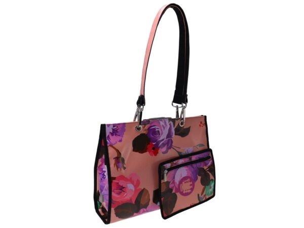 SHOPPER SALMON WITH FLORAL FANTASY. MODEL PEPE MADE OF LORRY TARPAULIN. - Unique Pieces Paul Meccanico