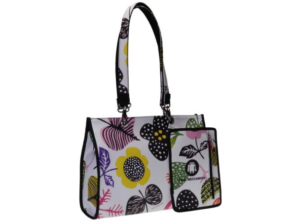 SHOPPER BAG WHITE COLOUR FLORAL FANTASY. PEPE MODEL MADE OF CRUELTY FREE LEATHER. - Unique Pieces Paul Meccanico