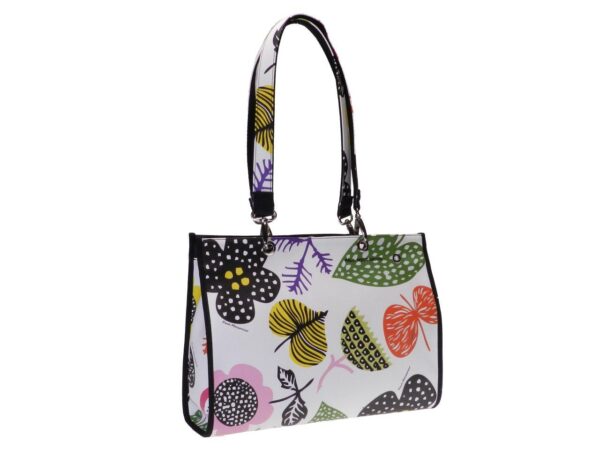 SHOPPER BAG WHITE COLOUR FLORAL FANTASY. PEPE MODEL MADE OF CRUELTY FREE LEATHER. - Unique Pieces Paul Meccanico