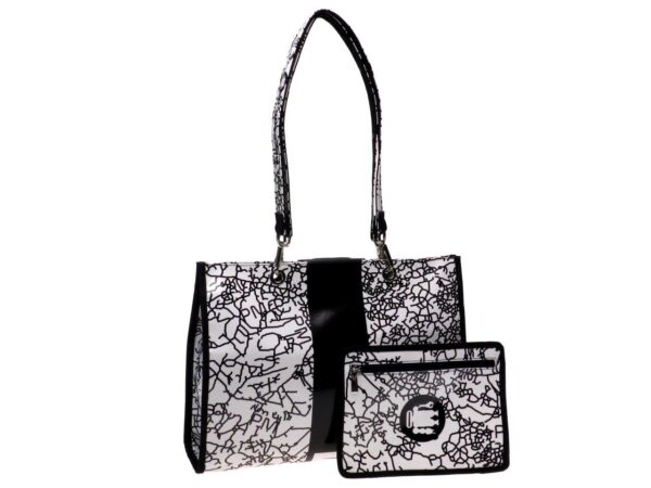 SHOPPER BAG WHITE COLOUR WITH LINES PATTERN. PEPE MODEL MADE OF LORRY TARPAULIN. - Unique Pieces Paul Meccanico
