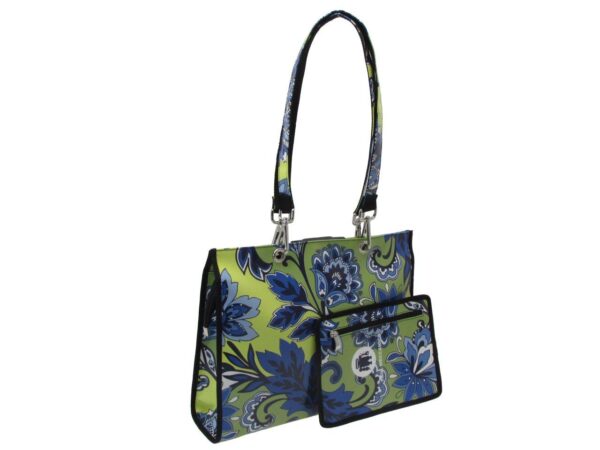 SHOPPER BAG YELLOW, GREEN AND BLUE COLOURS FLORAL FANTASY. PEPE MODEL MADE OF LORRY TARPAULIN. - Unique Pieces Paul Meccanico
