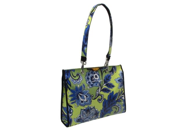 SHOPPER BAG YELLOW, GREEN AND BLUE COLOURS FLORAL FANTASY. PEPE MODEL MADE OF LORRY TARPAULIN. - Unique Pieces Paul Meccanico