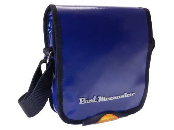 SHOULDER BAG BLUE COLOR WITH METALLIC LOGO PAUL MECCANICO. MIPOK MODEL MADE OF LORRY TARPAULIN. - Unique Pieces Paul Meccanico