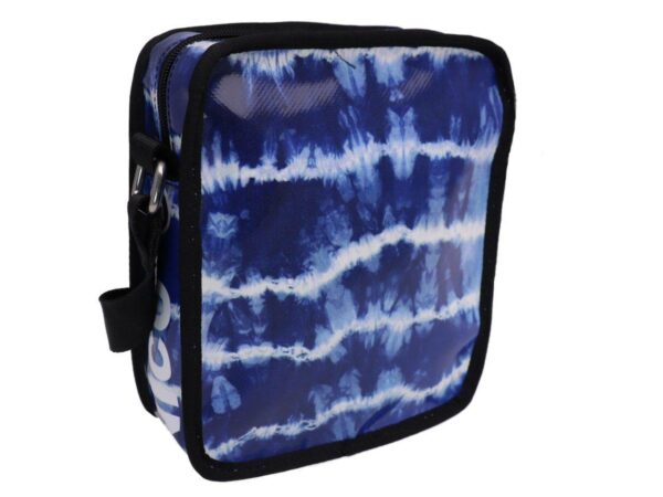 BLUE CROSSBODY BAG WITH TIE DYE FANTASY. MODEL STRATOS MADE OF LORRY TARPAULIN. - Limited Edition Paul Meccanico