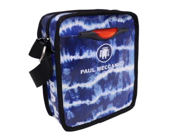BLUE CROSSBODY BAG WITH TIE DYE FANTASY. MODEL STRATOS MADE OF LORRY TARPAULIN. - Limited Edition Paul Meccanico