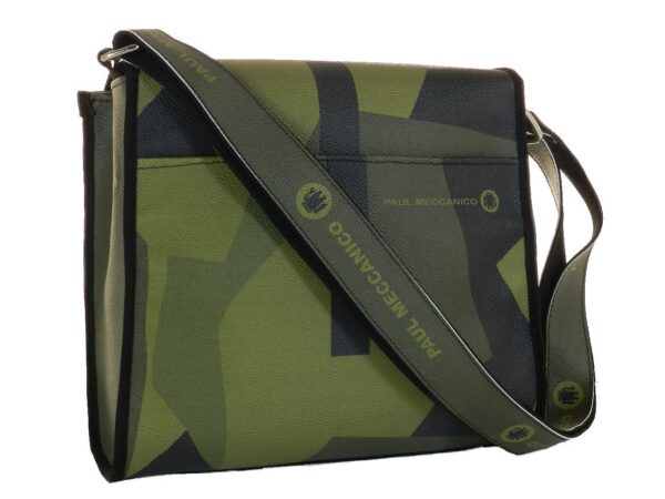 SHOULDER BAG PAUL MECCANICO MADE OF SYNTHETIC LEATHER. BREAK MODEL BLACK AND KHAKI COLORS CAMOUFLAGE FANTASY. - Unique Pieces Paul Meccanico