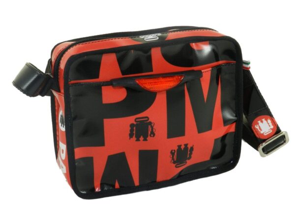SHOULDER BAG RED AND BLACK COLOURS WITH LETTERING FANTASY. FRIK MODEL MADE OF LORRY TARPAULIN. - Limited Edition Paul Meccanico