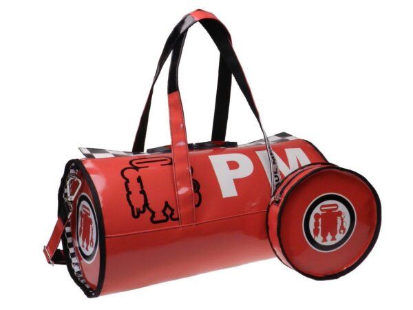 SPORTY BOSTON BAG RED WITH BLACK AND WHITE. MODEL ROLLING MADE OF LORRY TARPAULIN. - Unique Pieces Paul Meccanico