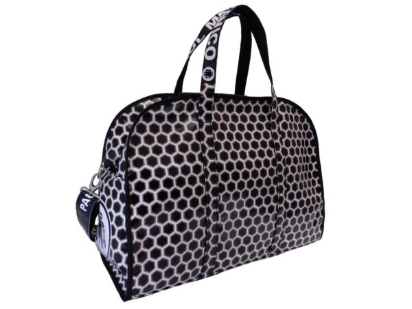 SPORTS BAG OR TRAVEL BAG PAUL MECCANICO. RAID MODEL BLACK WHITE AND BRONZE COLOURS MADE OF LORRY TARPAULIN. - Unique Pieces Paul Meccanico