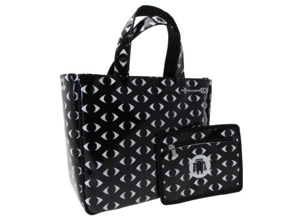 TOTE BAG BLACK AND WHITE COLOURS GEOMETRIC FANTASY. GLAM MODEL MADE OF LORRY TARPAULIN. - Unique Pieces Paul Meccanico