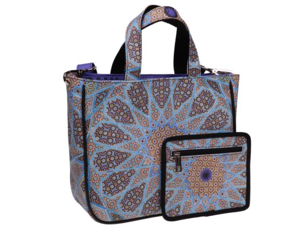 TOTE BAG LIGHT BLUE COLOUR WITH MOSAIC PATTERN. GLAM MODEL MADE OF SOFT SYNTETHIC LEATHER. - Unique Pieces Paul Meccanico