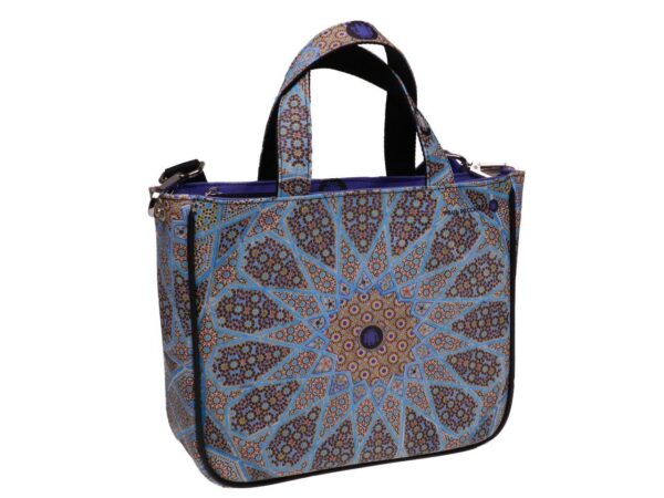 TOTE BAG LIGHT BLUE COLOUR WITH MOSAIC PATTERN. GLAM MODEL MADE OF SOFT SYNTETHIC LEATHER. - Unique Pieces Paul Meccanico
