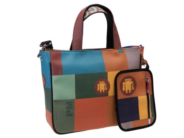 TOTE BAG MULTICOLOR GEOMETRIC FANTASY. GLAM MODEL MADE OF CRUELTY FREE LEATHER. - Unique Pieces Paul Meccanico