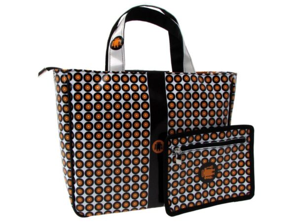 TOTE BAG ORANGE, BLACK AND WHITE COLOURS. GLAM MODEL MADE OF LORRY TARPAULIN. - Unique Pieces Paul Meccanico
