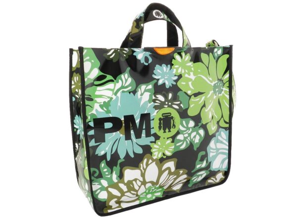 TOTE BAG PAUL MECCANICO. MODEL AIRSTONE BLACK AND GREEN COLOURS WITH FLORAL FANTASY. - Unique Pieces Paul Meccanico