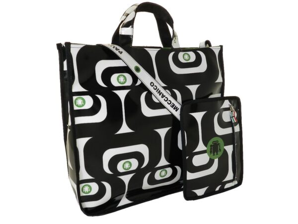 TOTE BAG PAUL MECCANICO. MODEL AIRSTONE BLACK AND WHITE FANTASY WITH RECALL GREEN COLOUR. - Unique Pieces Paul Meccanico
