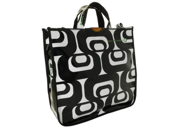 TOTE BAG PAUL MECCANICO. MODEL AIRSTONE BLACK AND WHITE FANTASY WITH RECALL GREEN COLOUR. - Unique Pieces Paul Meccanico