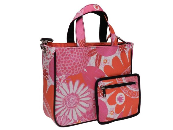 TOTE BAG PINK, ORANGE AND WHITE COLOURS FLORAL FANTASY. GLAM MODEL MADE OF SOFT SYNTETHIC LEATHER. - Unique Pieces Paul Meccanico