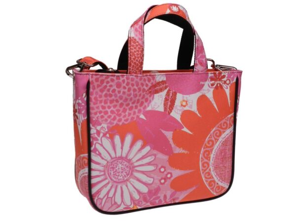 TOTE BAG PINK, ORANGE AND WHITE COLOURS FLORAL FANTASY. GLAM MODEL MADE OF SOFT SYNTETHIC LEATHER. - Unique Pieces Paul Meccanico